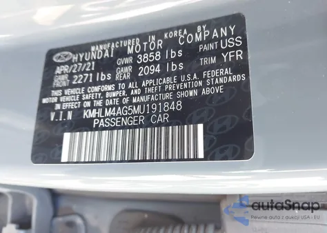 2021 Hyundai Elantra Sel from USA, damaged, VIN KMHLM4AG5MU191848